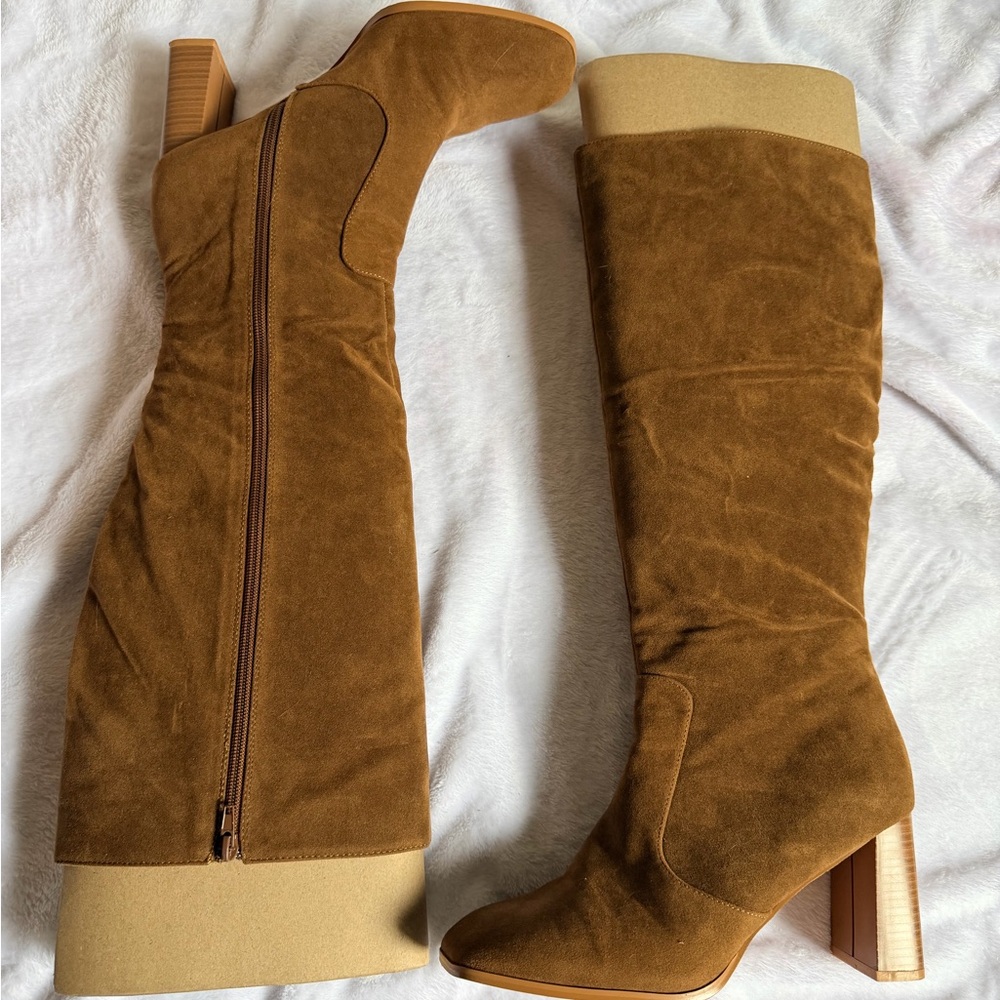 Lulus Arabelle Chestnut Suede Knee High Boots Block Heel Women’s 10